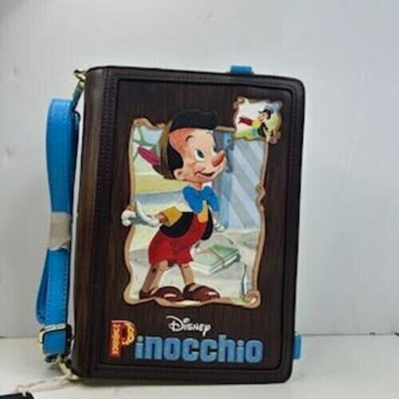 Loungefly Disney Pinocchio Story Book Convertable Backpack Crossbody Bag NWT - Picture 8 of 11